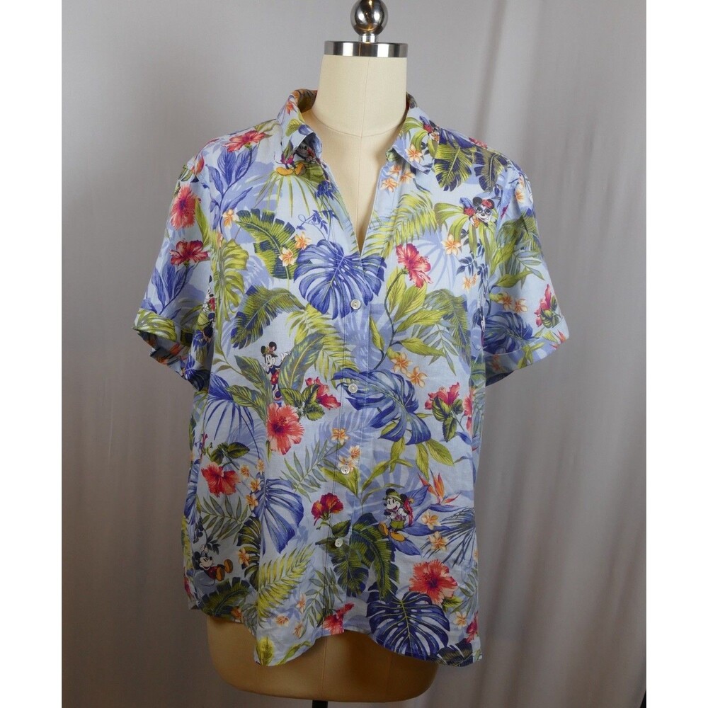 Tommy Bahama Disney Jungle Jubilee Women’s Linen Shirt Mickey/Minnie Mouse M